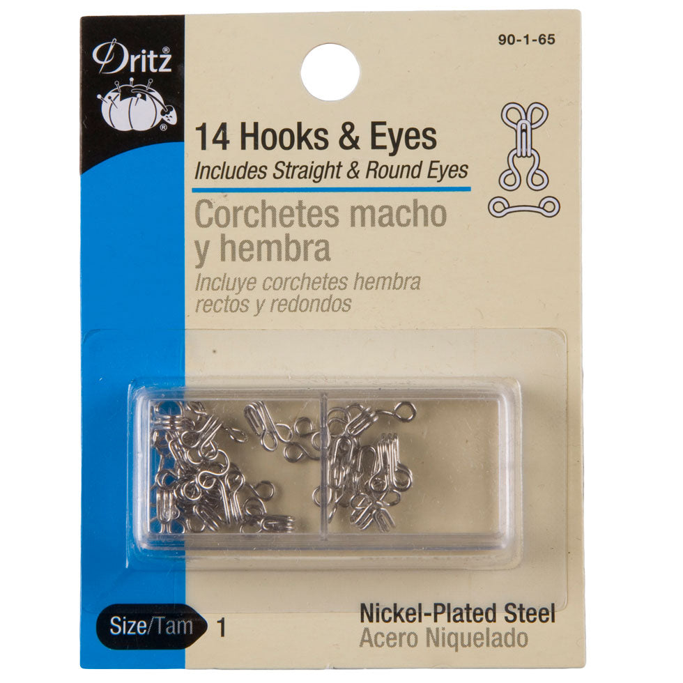 Dritz Nickel Hook & Eyes Size 1 - 14ct