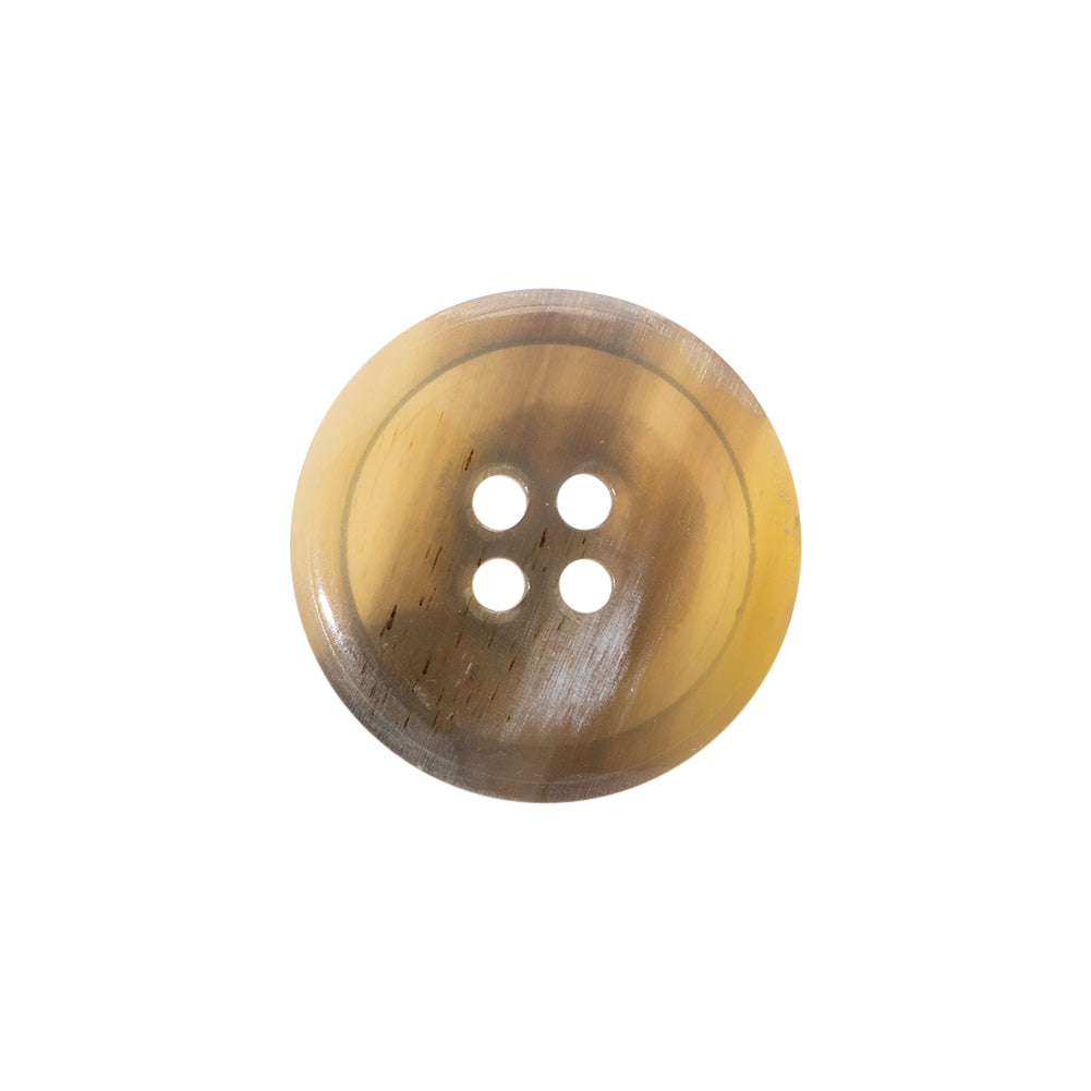 Horn 4-Hole Button - 32L/20mm - Tan and Brown Narrow Rim Detail