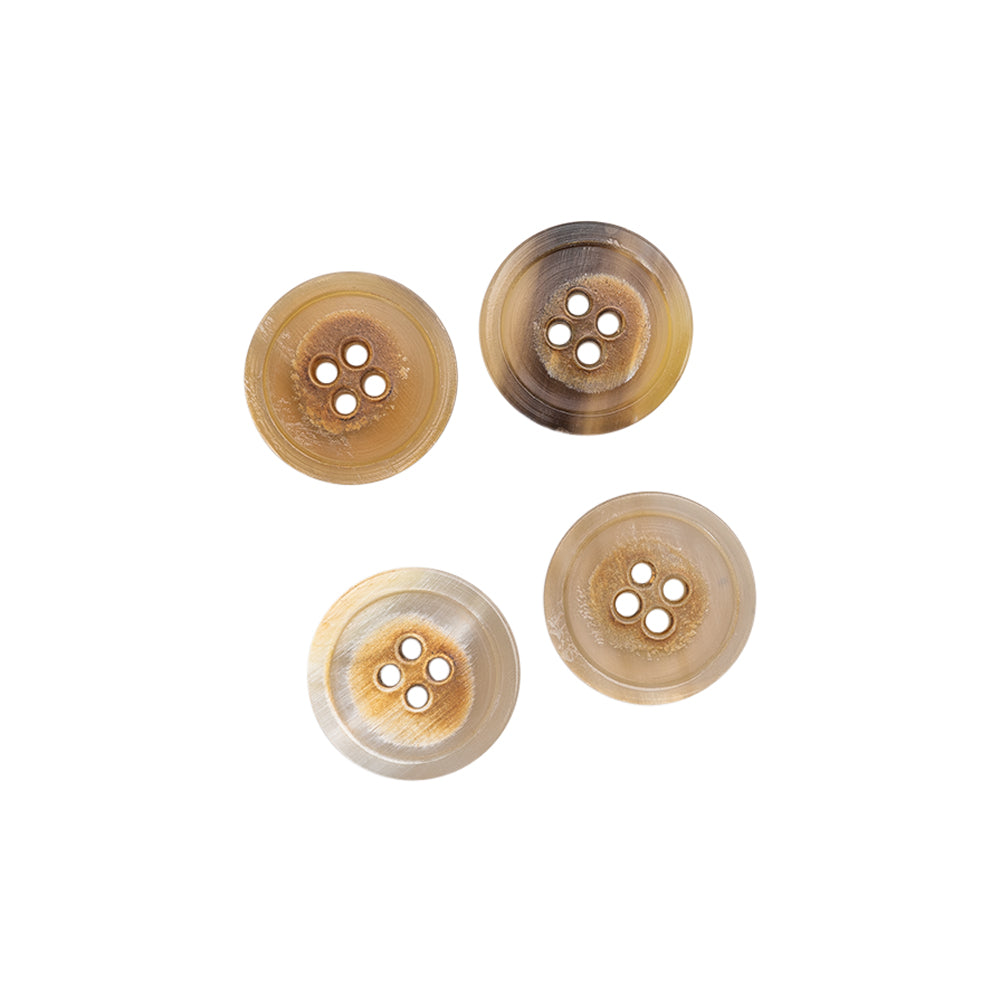 Horn 4-Hole Button - 32L/20mm - Tan and Brown Narrow Rim Full