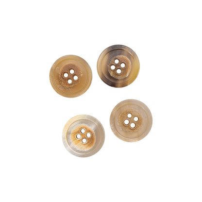 Horn 4-Hole Button - 32L/20mm - Tan and Brown Narrow Rim Full