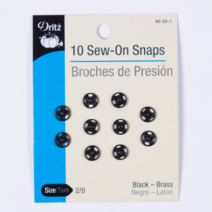 Dritz Black Sew-On Snaps Size 2/0 - 10ct