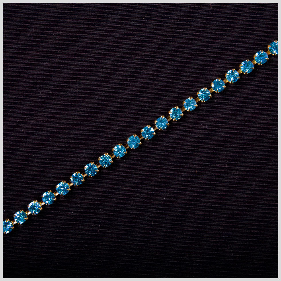 Aquamarine and Gold Metal Czech Rhinestone Trimming - SS18