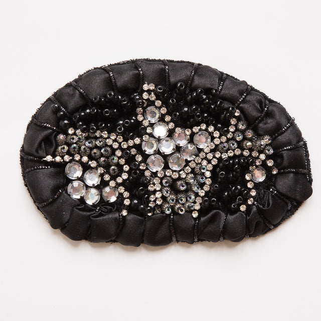 Black and Clear Beaded Rhinestone Applique - 4.25"