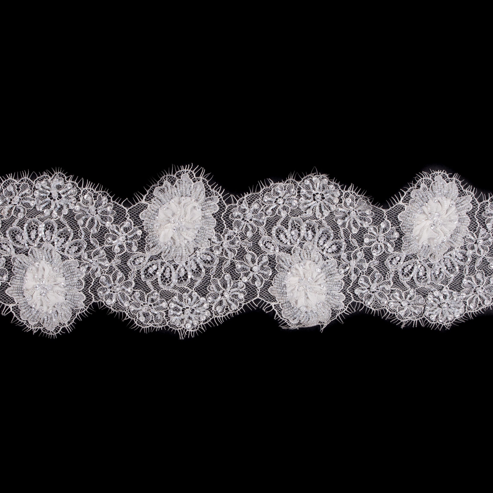 White Beaded Lace Trim - 4.5"