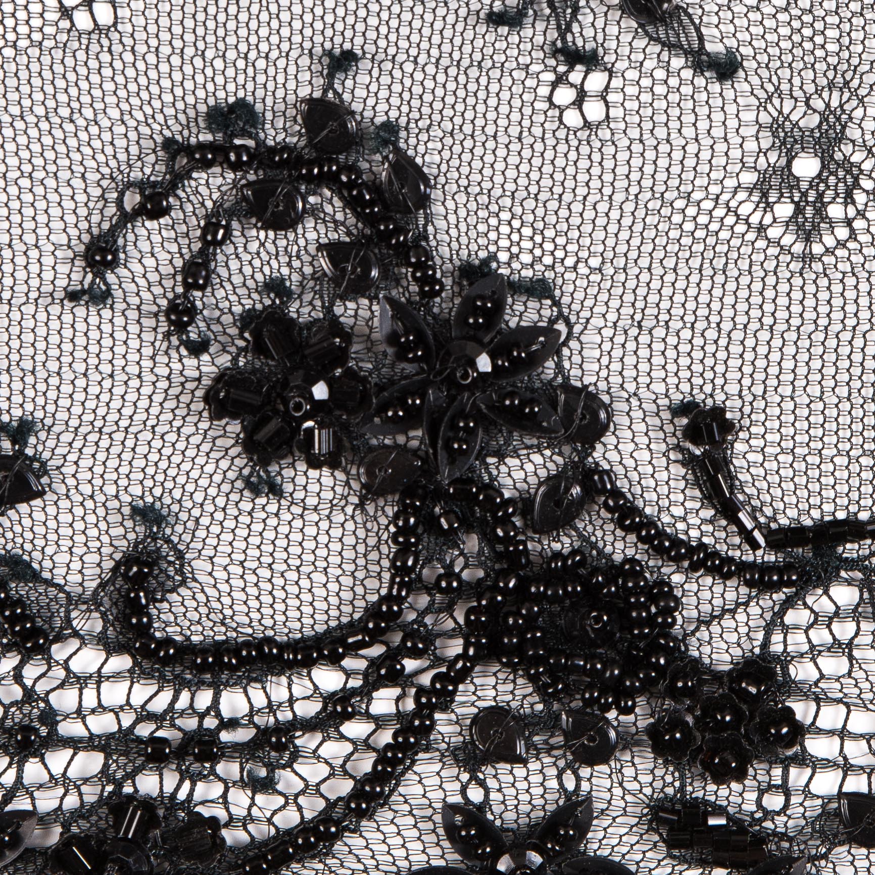 Black Beaded and Sequined Lace Trim - 6.5" Detail