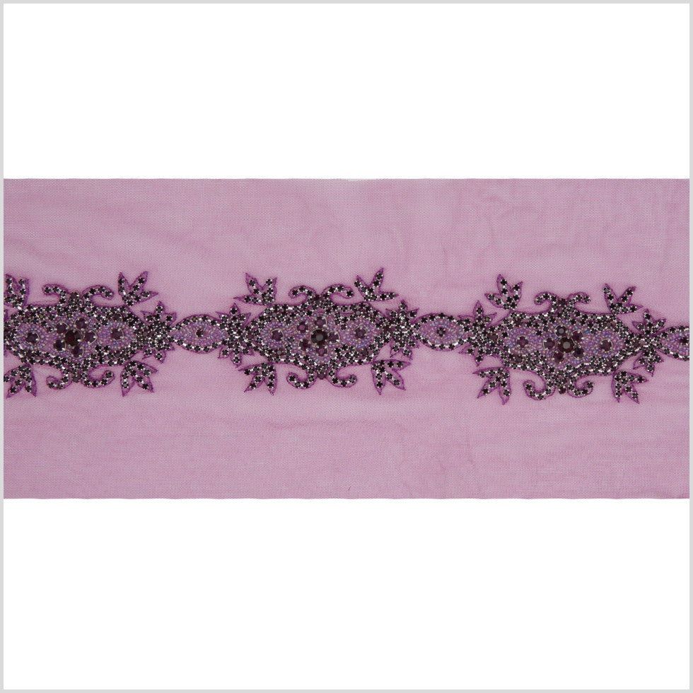 2.5" Purple Fancy Beaded Rhinestone Trim