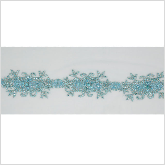 2.5" Turquoise Fancy Beaded Rhinestone Trim