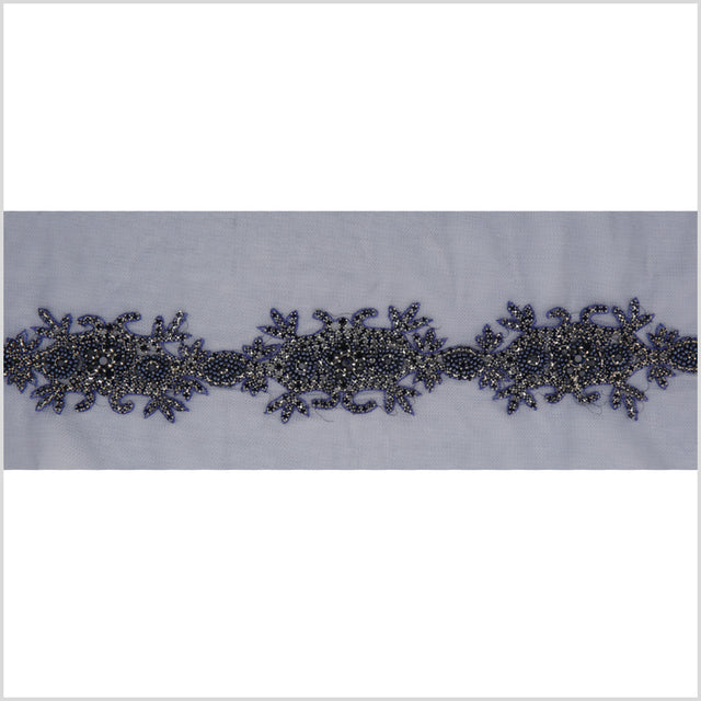 2.5" Dark Blue Fancy Beaded Rhinestone Trim