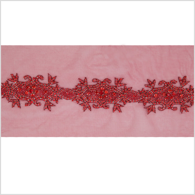 2.5" Red Fancy Beaded Rhinestone Trim