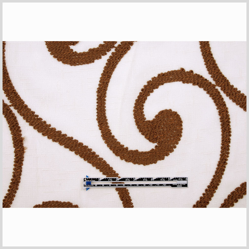 Ivory &amp; Brown Embroidery Retro-Chic Sheer Poly - Full