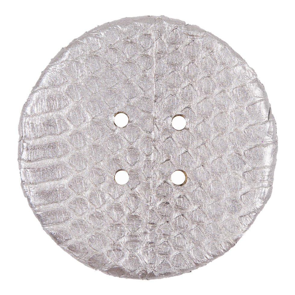 61mm Silver Snakeskin Covered Button - Detail