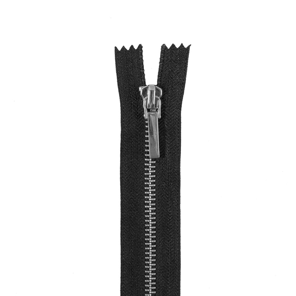 Black Metal Zipper with Silver Pull and Teeth - 5