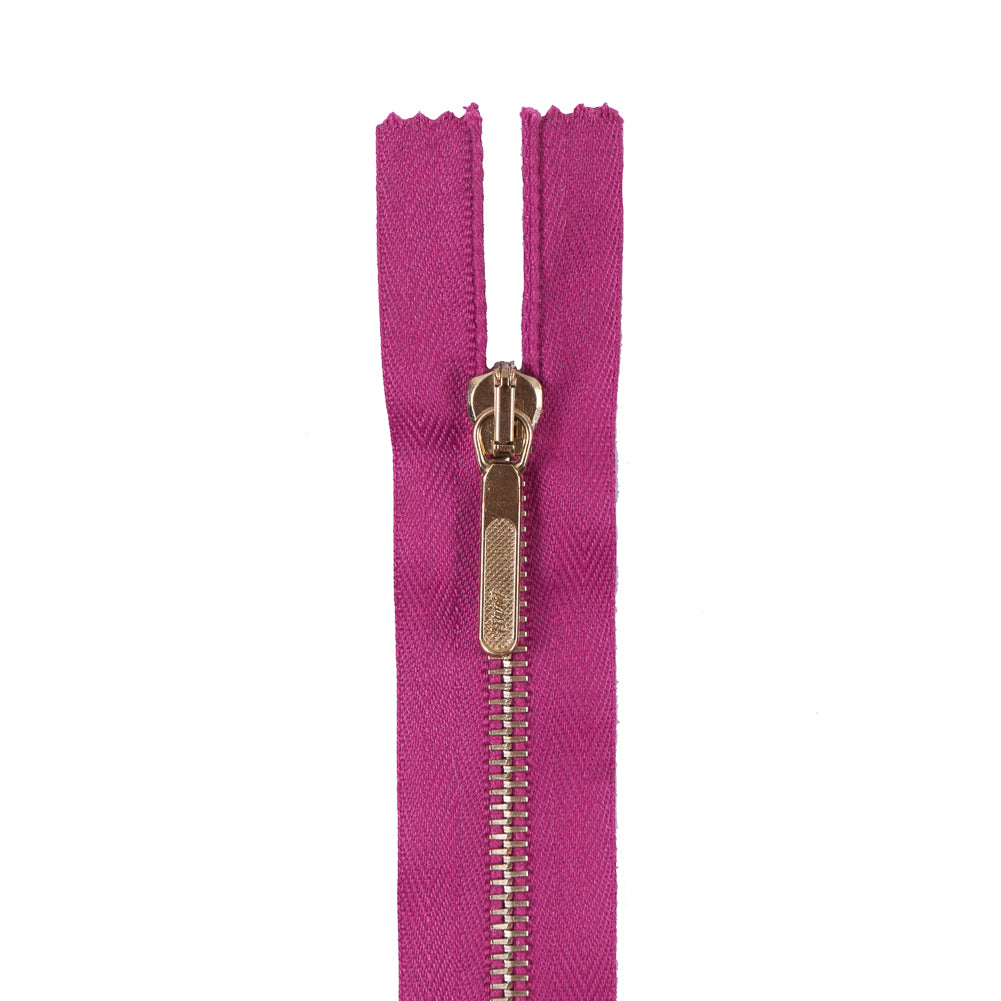 Pink Metal Zipper with Gold Pull and Teeth - 4.5"