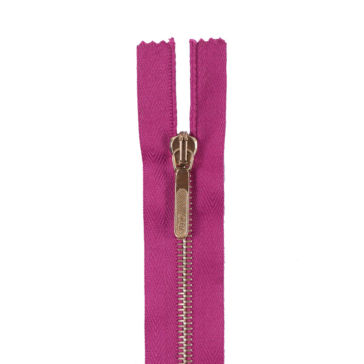 template--26688905969737__main-Pink Metal Zipper with Gold Pull and Teeth - 4.5"