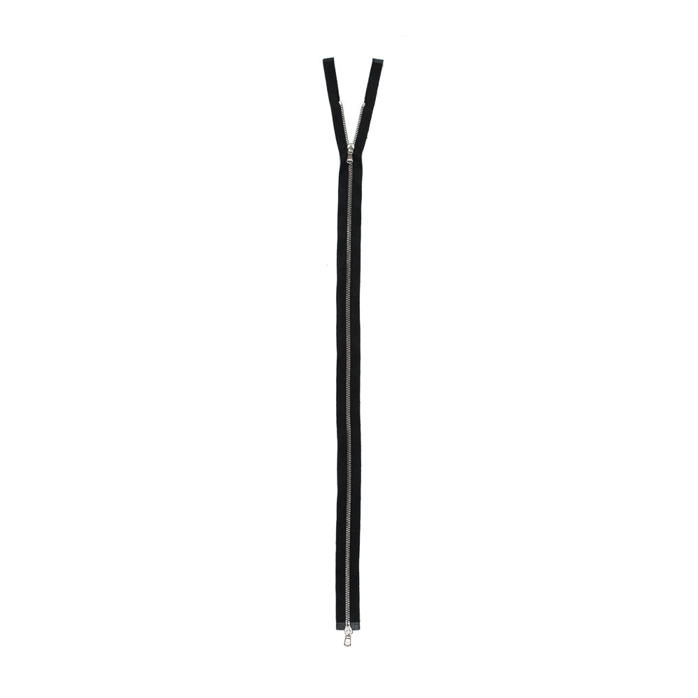 Lampo Black and Silver Metal 2-Way Separating Zipper - 23" Detail