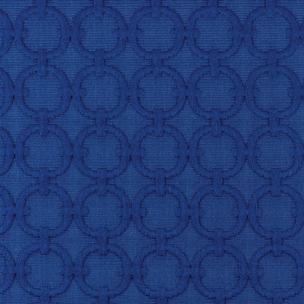 Blue Marine Geometric Embroidered Cotton-Poly Woven