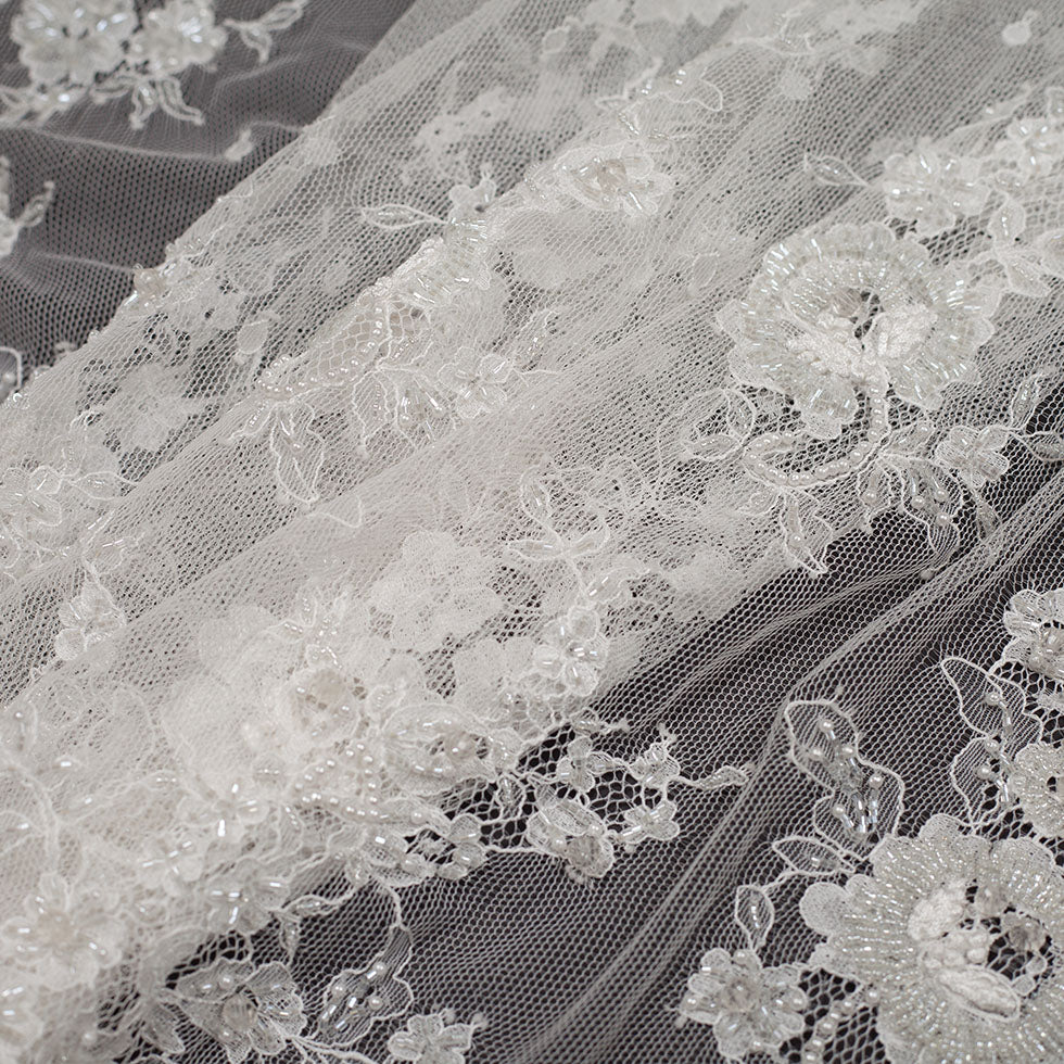 Whisper White Floral Beaded Lace Detail