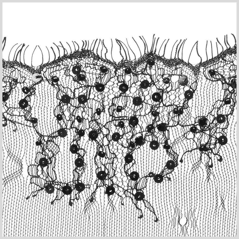 4.5" Black Fancy Eyelash Beaded Lace Trim Detail