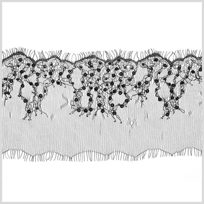 4.5" Black Fancy Eyelash Beaded Lace Trim