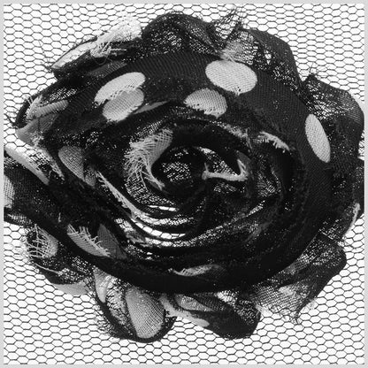 3" Black/White Polka Dotted Floral Lace Trim Detail