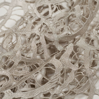 Metallic Silver Abstract Guipure Lace Fabric - Folded