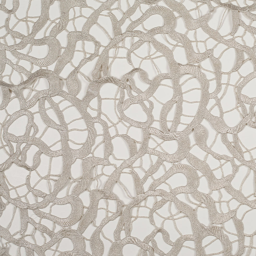Metallic Silver Abstract Guipure Lace Fabric