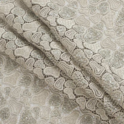 Fancy Beaded Guipure Lace - Silver Folded