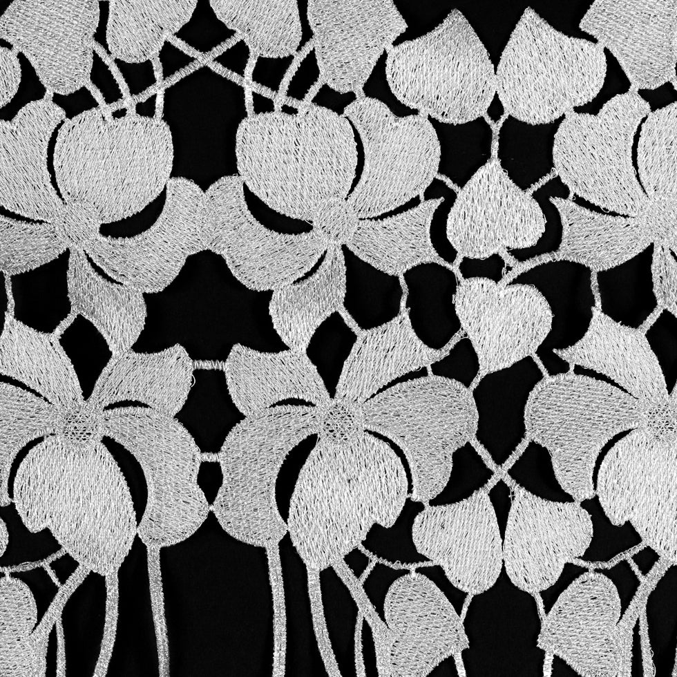 Metallic White Floral Lace Trimming - 16" Detail