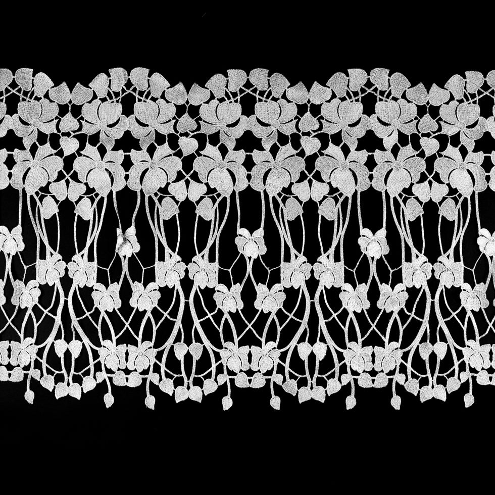 Metallic White Floral Lace Trimming - 16"