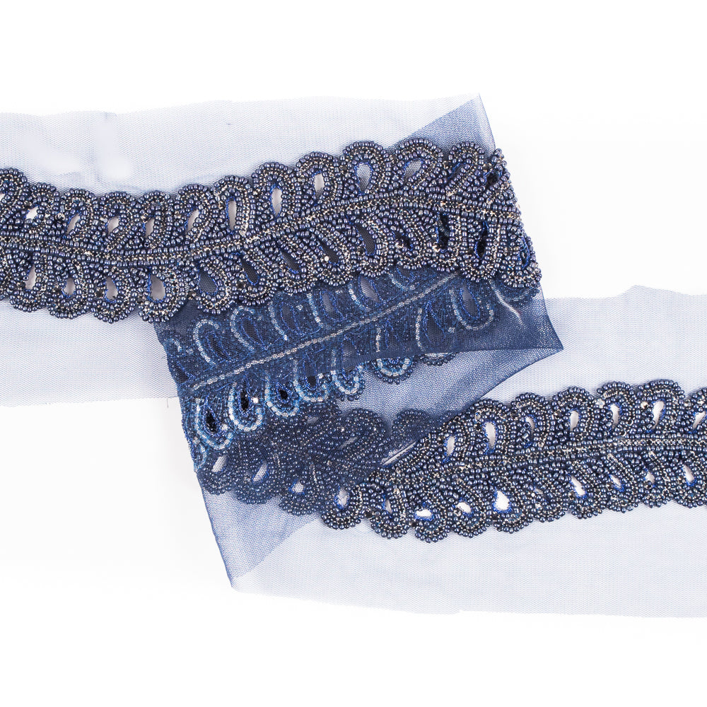 Navy Fancy Beaded Rhinestone Trim - 2