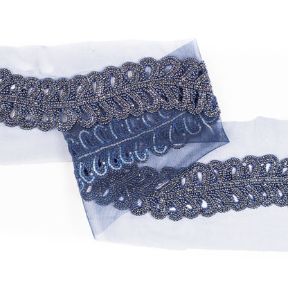Navy Fancy Beaded Rhinestone Trim - 2