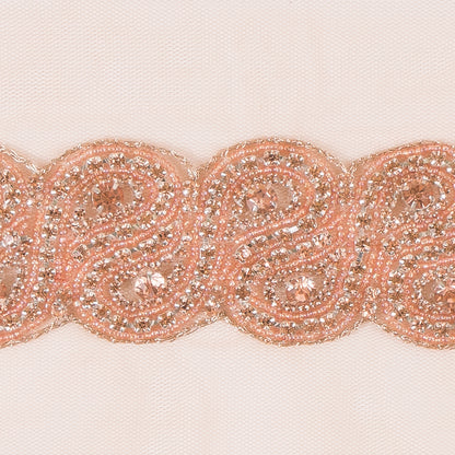 1.5 Peach Rhinestone Beaded Trim - Detail
