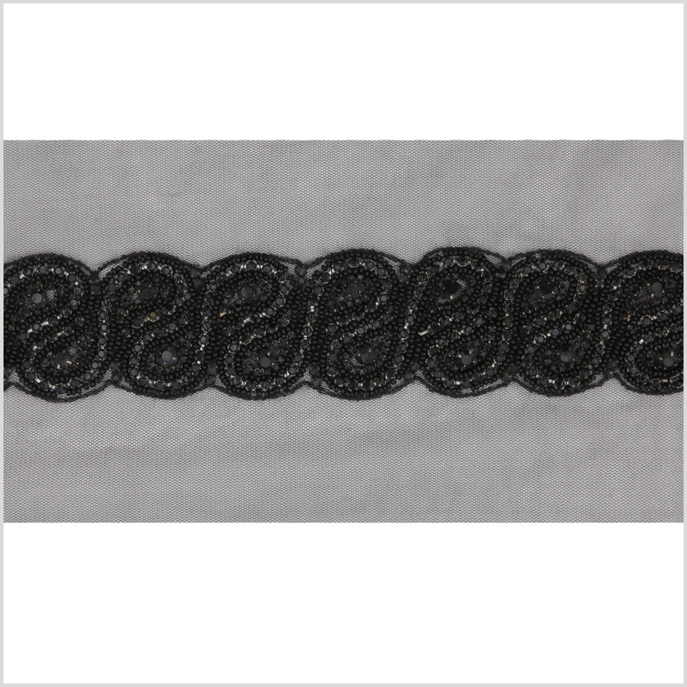 1.5 Black Rhinestone Beaded Trim