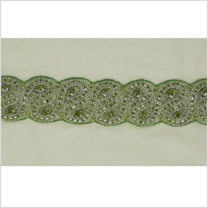 1.5 Olive Green Rhinestone Beaded Trim