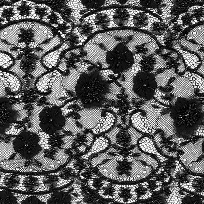 Black Beaded Lace with Eyelash Edge - 10 - Detail