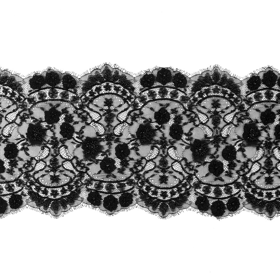 Black Beaded Lace with Eyelash Edge - 10