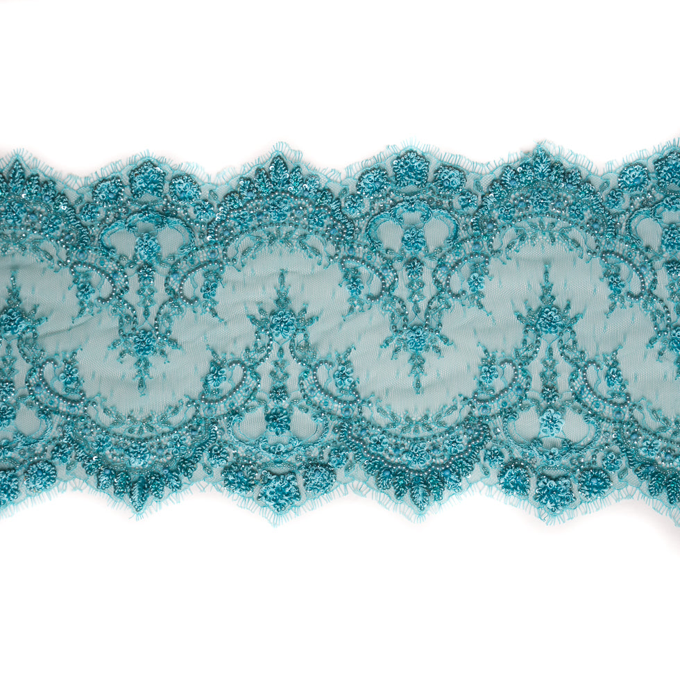 Turquoise Fancy Beaded Lace Trimming - 8