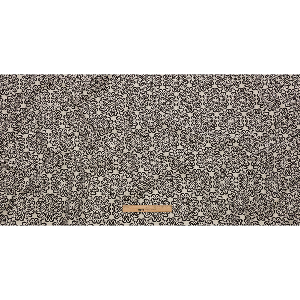 Black and Ivory Medallion Poly-Cotton Jacquard Full
