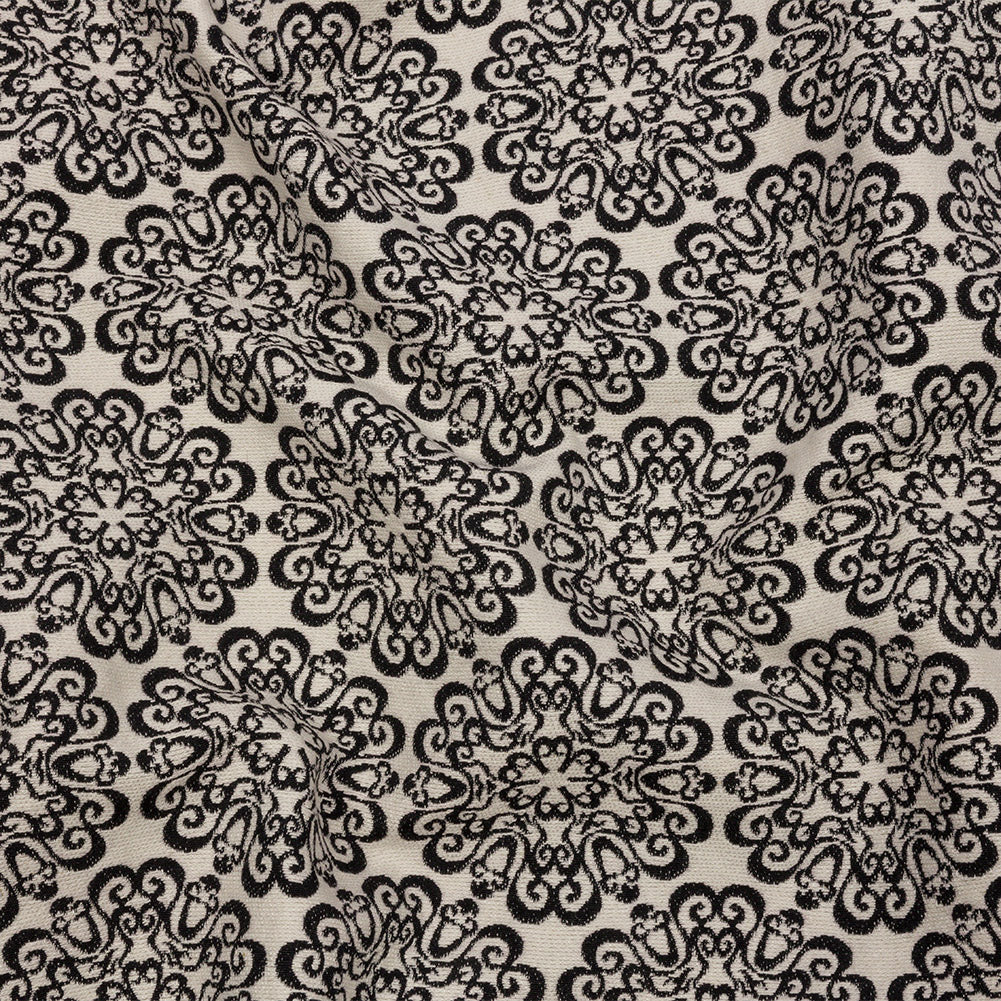 Black and Ivory Medallion Poly-Cotton Jacquard
