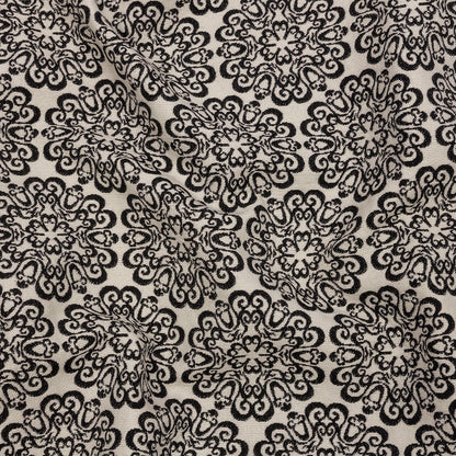 Black and Ivory Medallion Poly-Cotton Jacquard
