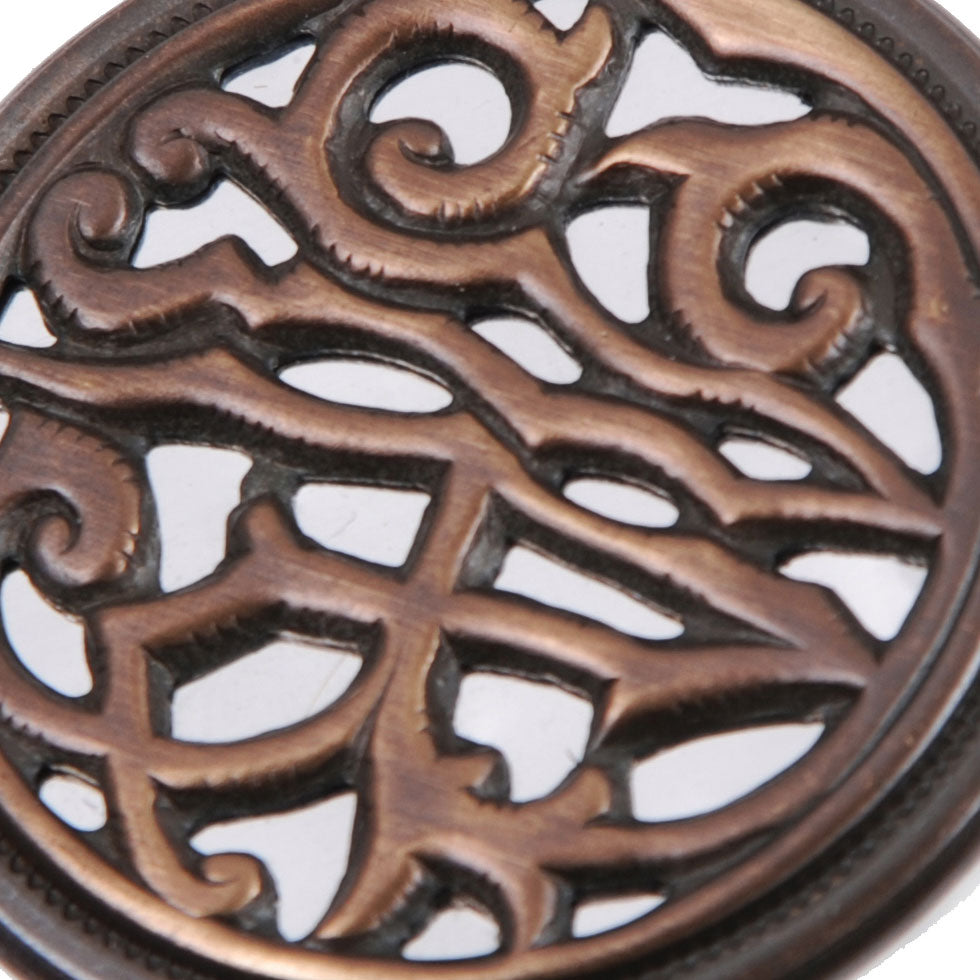 Metal Shank Back Button - 24L/15mm - Antique Brass Curling Vines Open Framework Detail