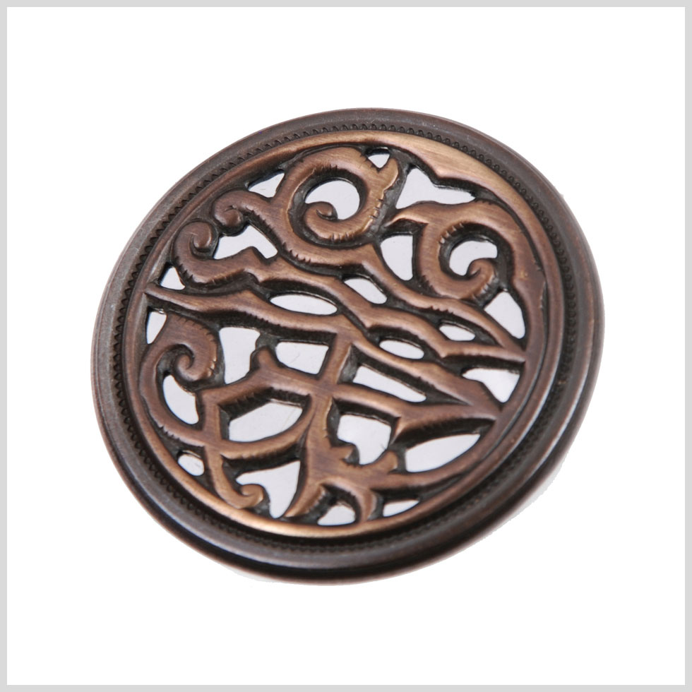 Metal Shank Back Button - 24L/15mm - Antique Brass Curling Vines Open Framework