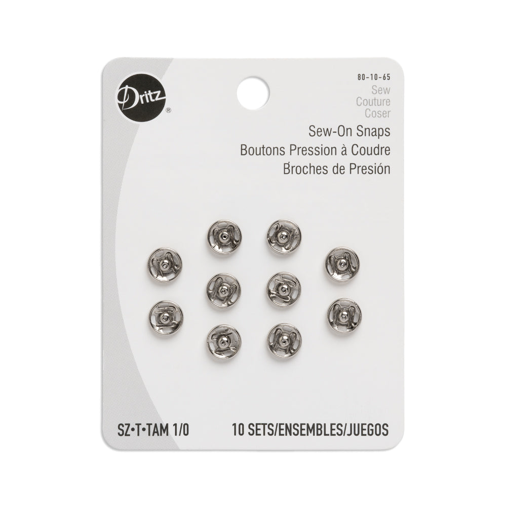Dritz Sew On Snaps - Nickel, Size 1/0 - 10ct