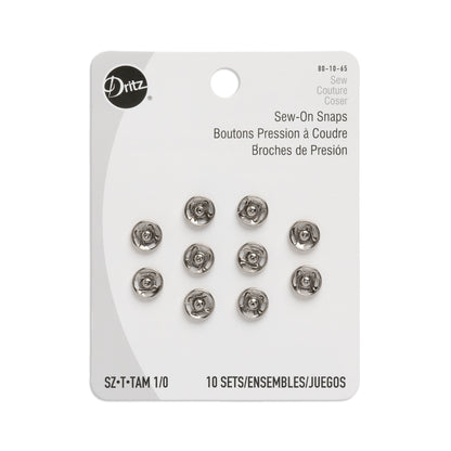 Dritz Sew On Snaps - Nickel, Size 1/0 - 10ct