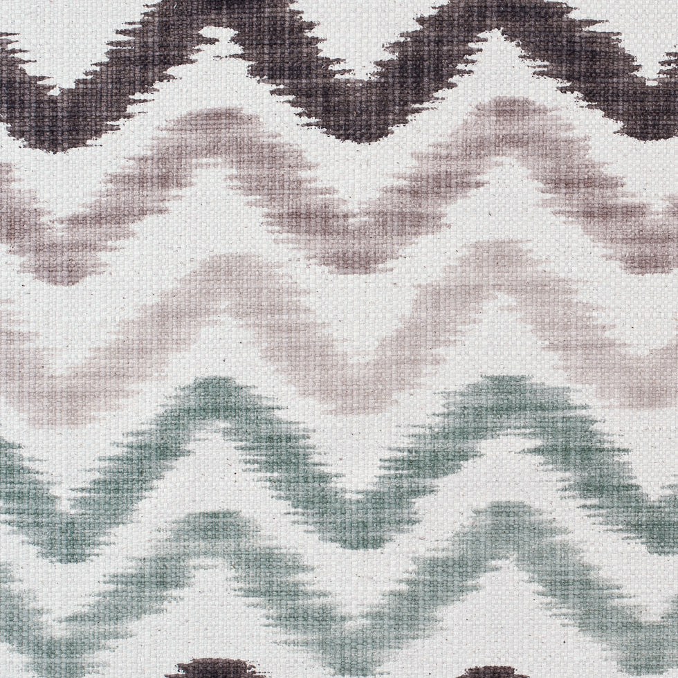Taupe and Green Zig Zag Ikat Cotton-Blend