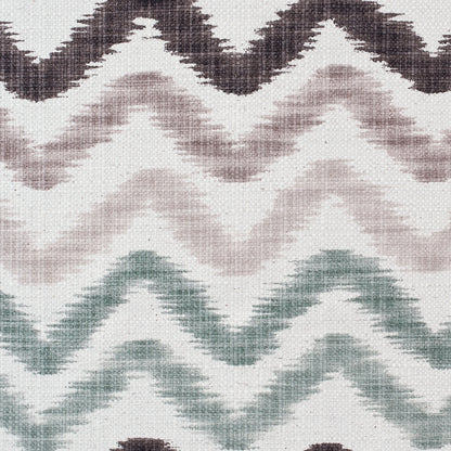 Taupe and Green Zig Zag Ikat Cotton-Blend