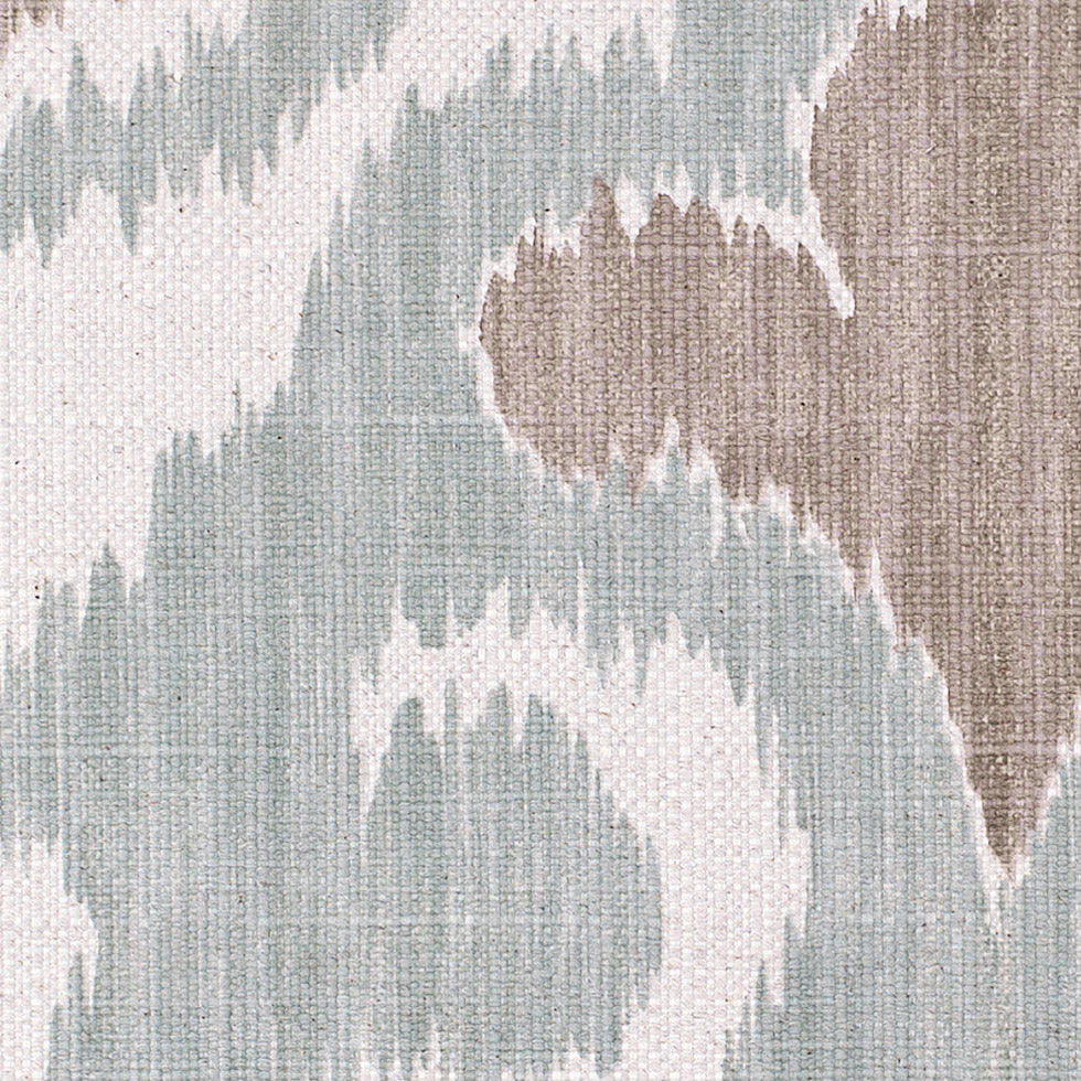 Large Beige and Green Ikat Cotton-Blend Woven Detail
