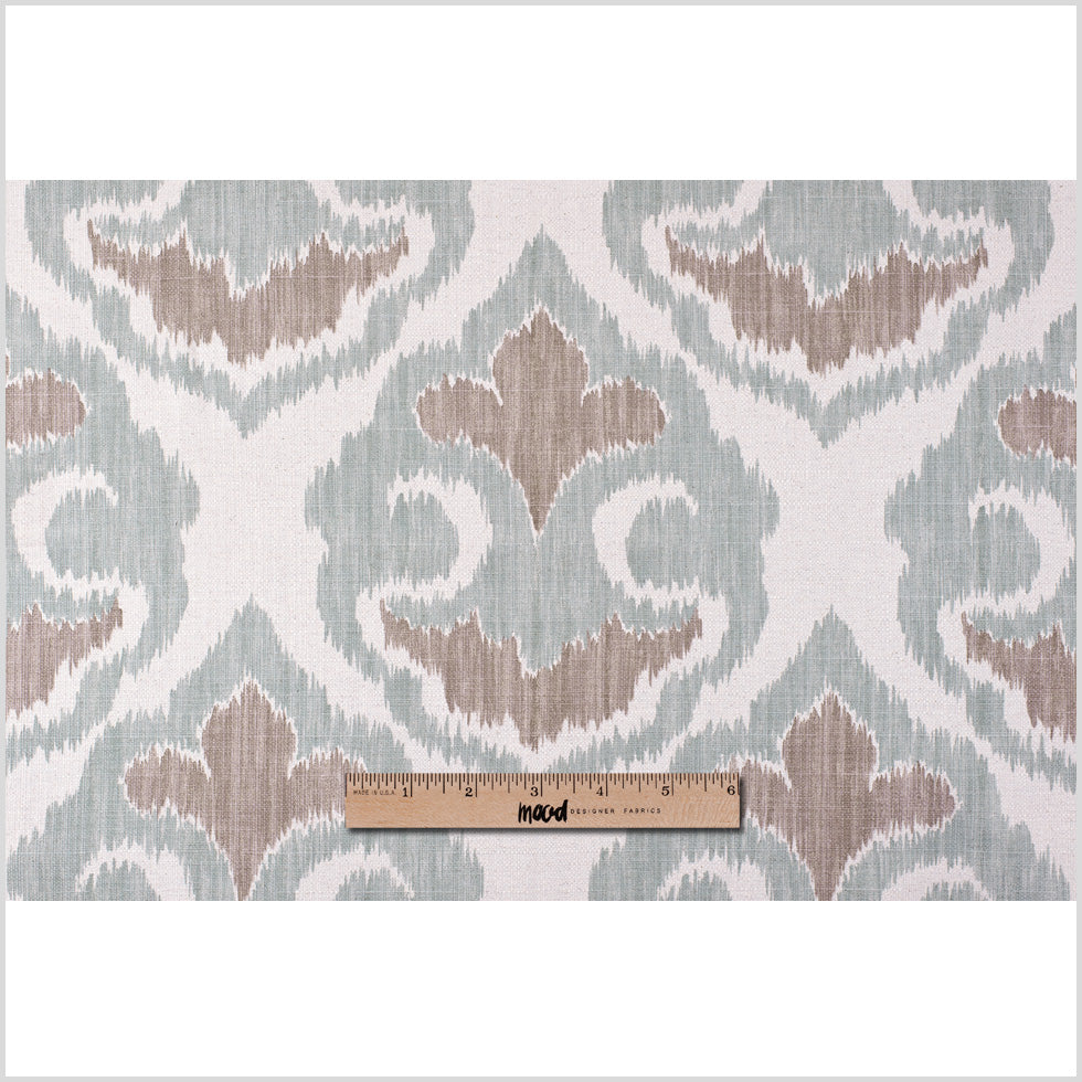 Large Beige and Green Ikat Cotton-Blend Woven Full