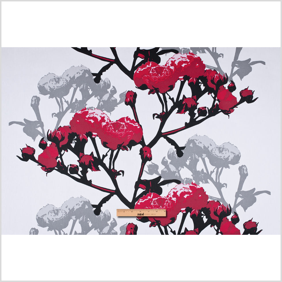 Swedish Giant Roses Red and Gray Cotton - Full