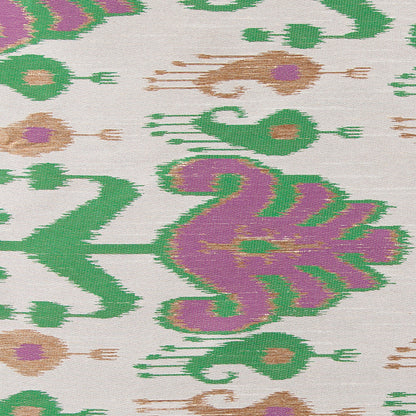 Green and Purple Double-Wide Ikat Print Poly Woven Detail